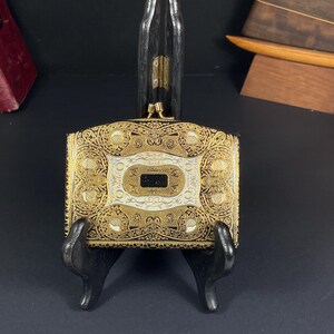 Leder, verziert, geprägt, Gold und Schwarz, Kiss Lock Geldbörse