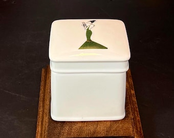 Nordstrom Porcelain, Trinket Box, Art Deco Lady with Dog