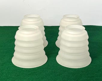 Set 4 Vintage White Tiered Glass Light Shades: Frosted 2-1/4" Fitter