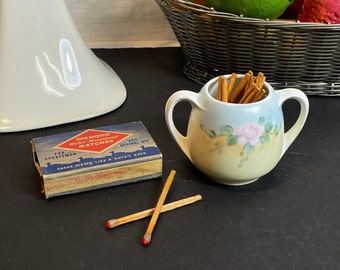 Vintage Porcelain Match Holder with Striker, Made in Germany, Hand Painted