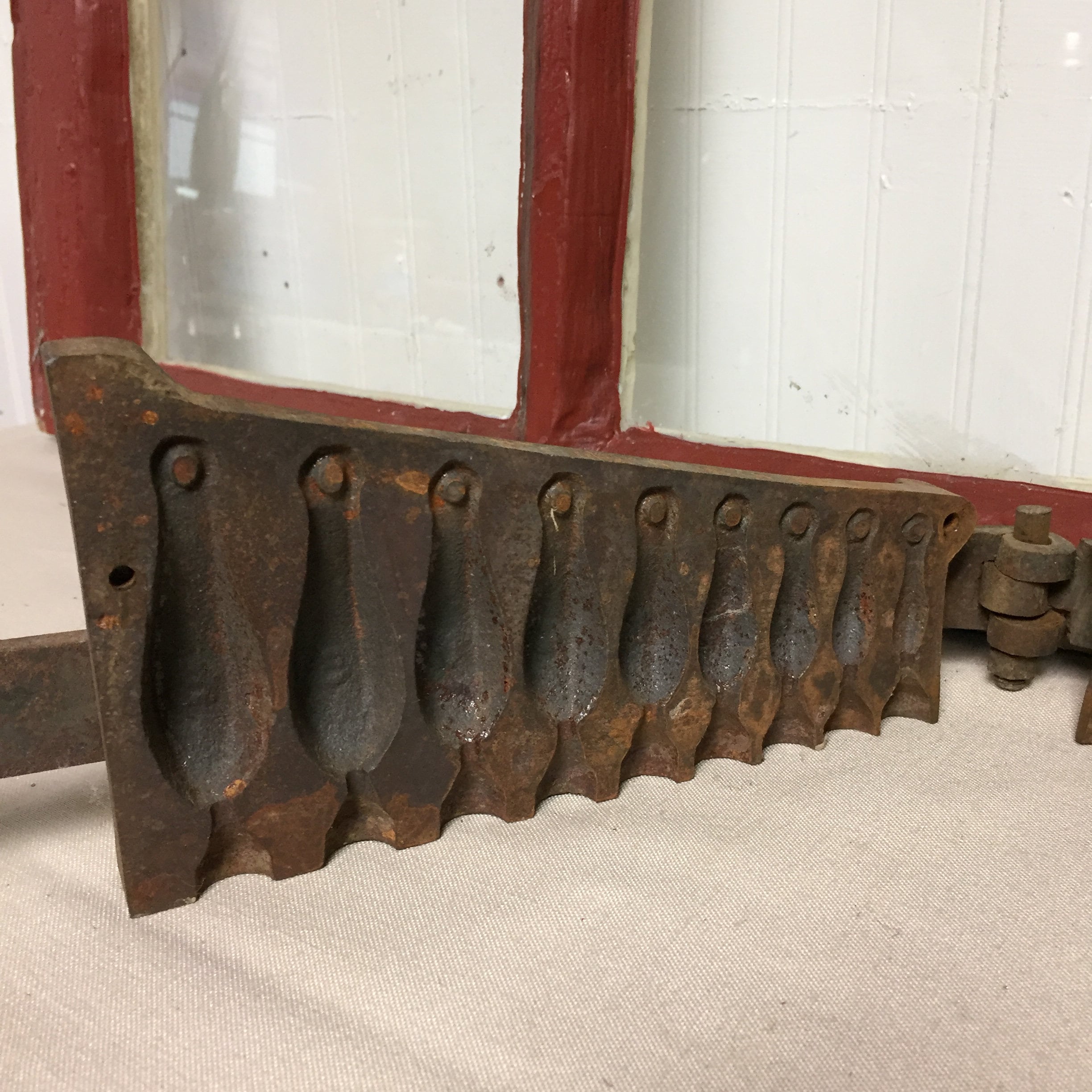 Antique Cast Iron Fishing Lead Sinker Mold 9 Slots with Long Iron Handles