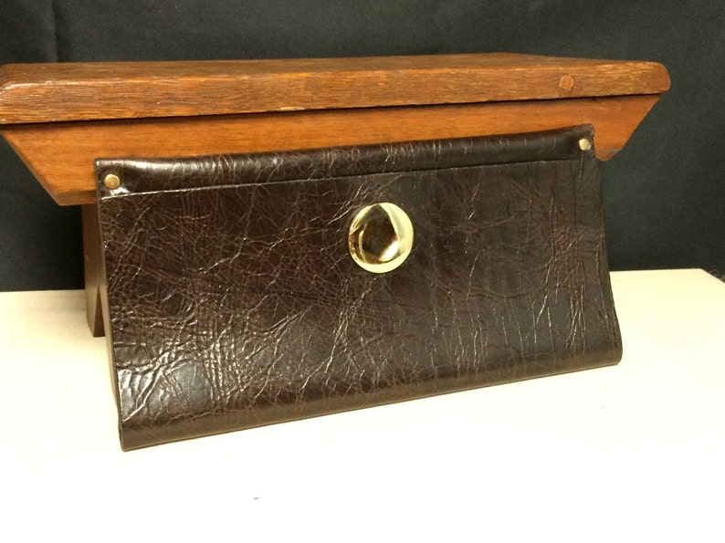 Moss Mills, Brown Leather, Fold Over Clutch, Purse, with Large Gold Stud and Small Gold Studs, Handmade Purse, Elegant Clutch image 1