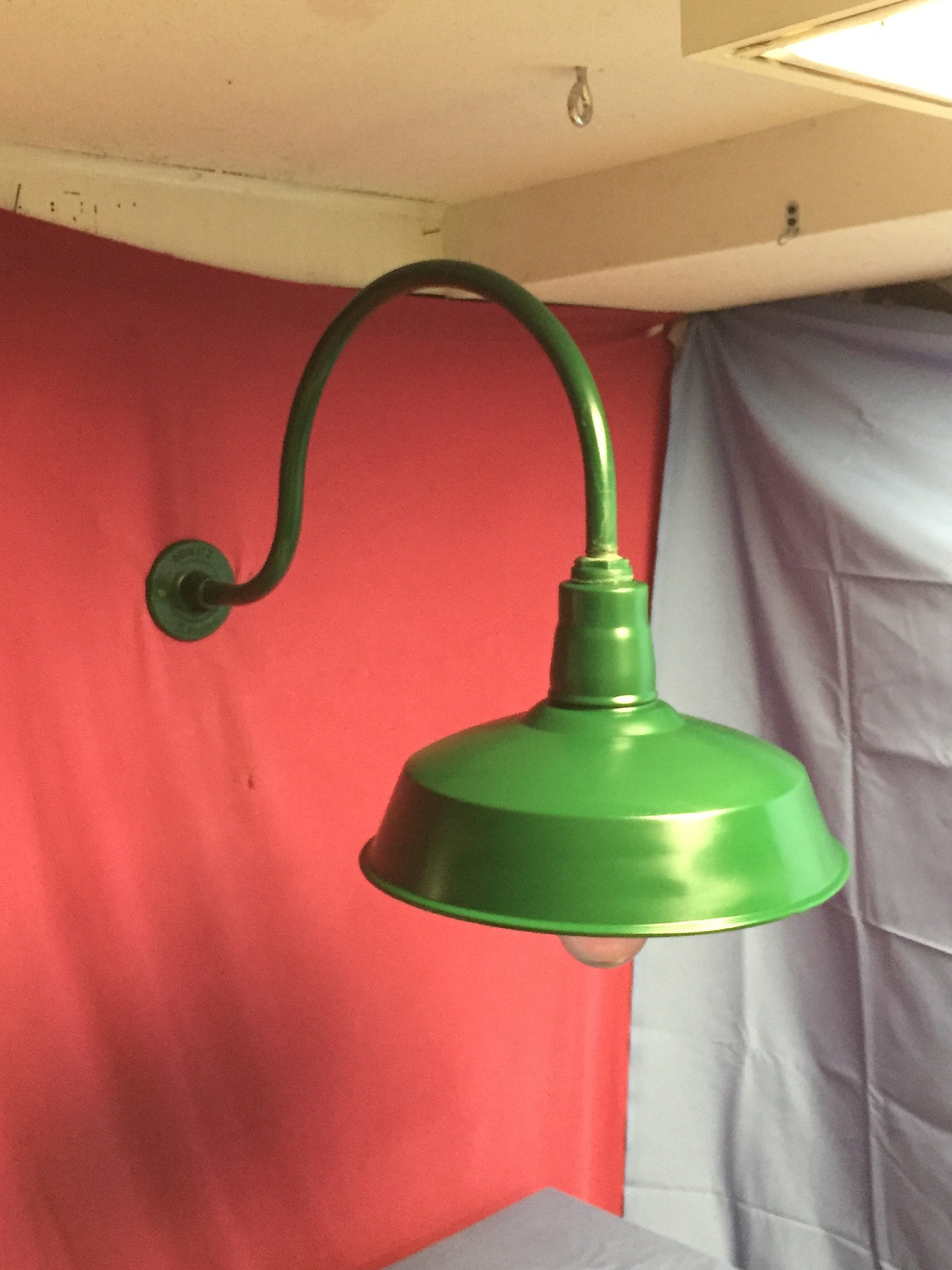 Old Original Green ABOLITE Gooseneck Barn Light Enamel Explosion Proof