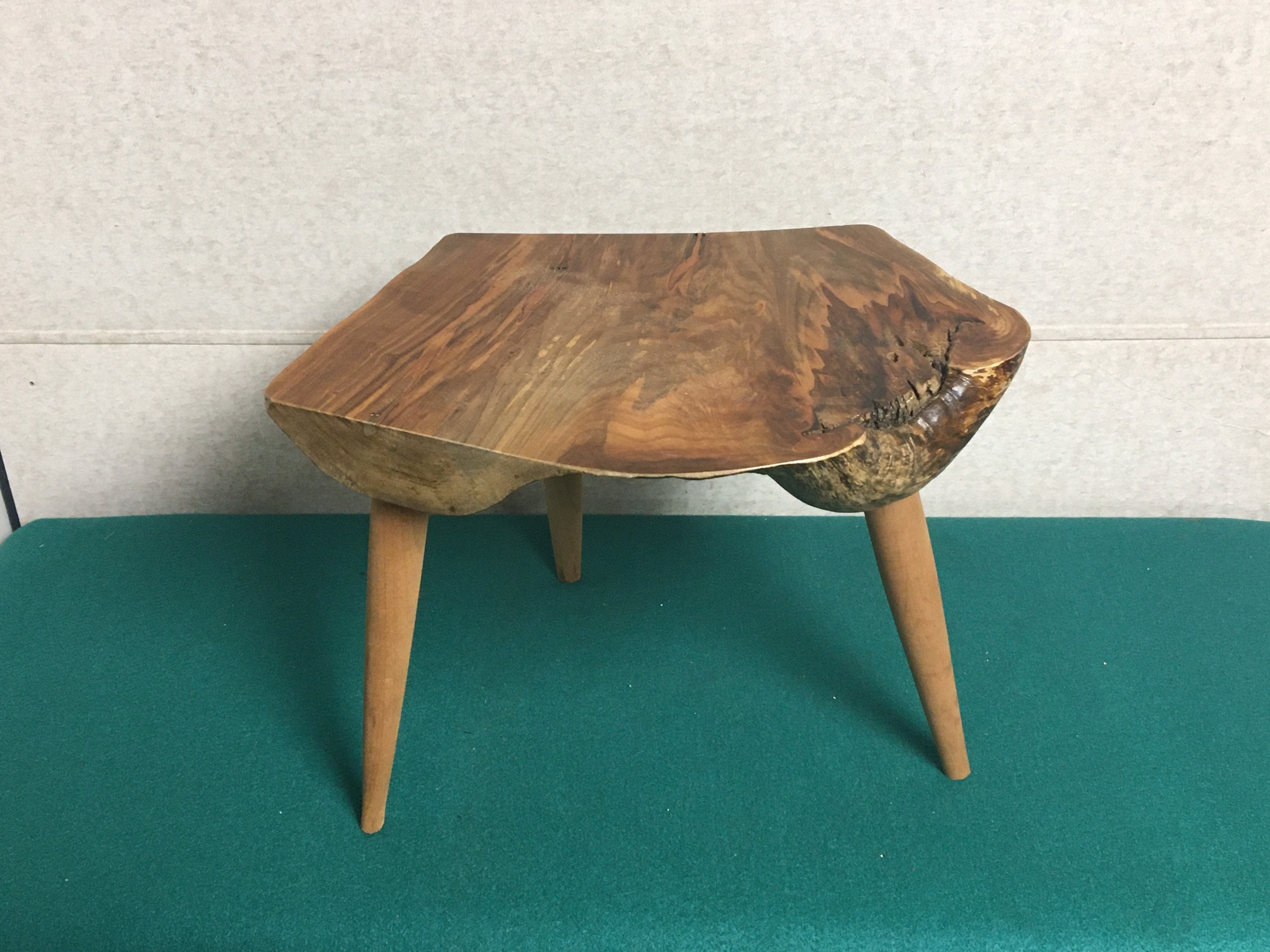 Handmade Live Edge Wooden Accent Table with Three (3) Tapered Legs