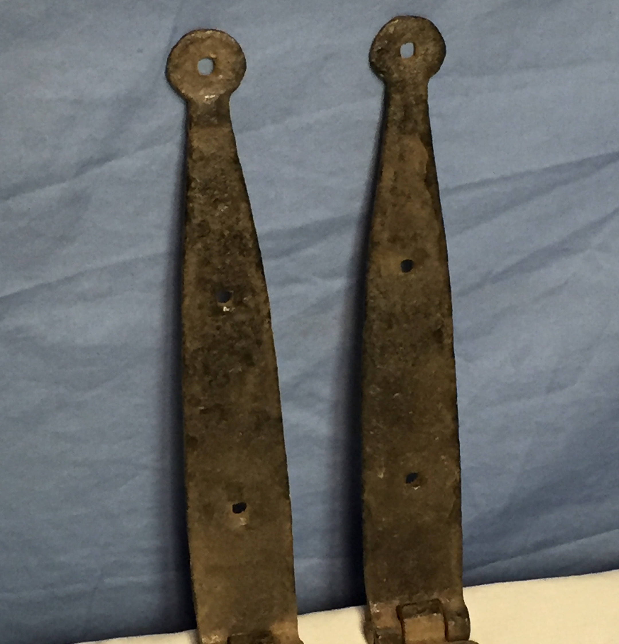 Pair of 22.5 Antique, Hand Iron Strap Hinges, Barn Door Hinges with Round Tip, Farm Gate