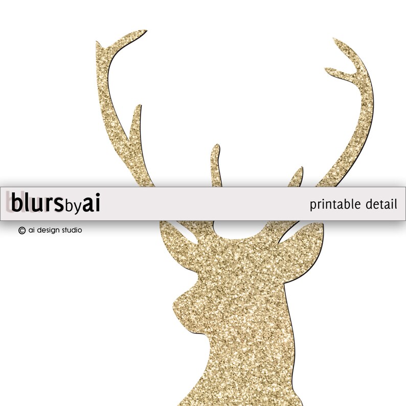 Gold deer silhouette wall art gold glitter deer head golden Etsy