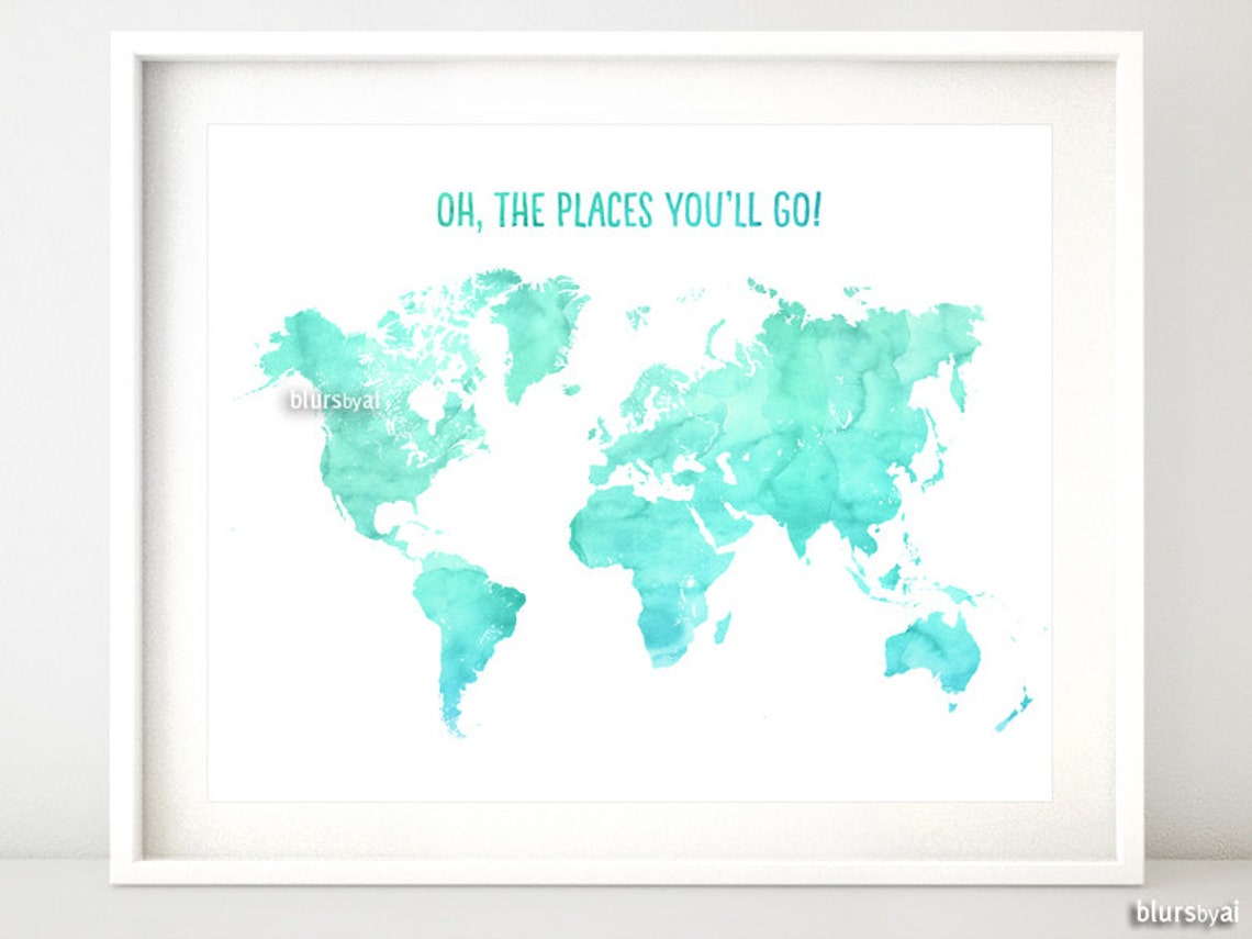 Custom quote color & size PRINTABLE world map watercolor | Etsy