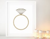 Gold geometric diamond wall art, gold diamond ring print, gold bridal shower decor, gold wedding decor, wedding printable sign -gp176