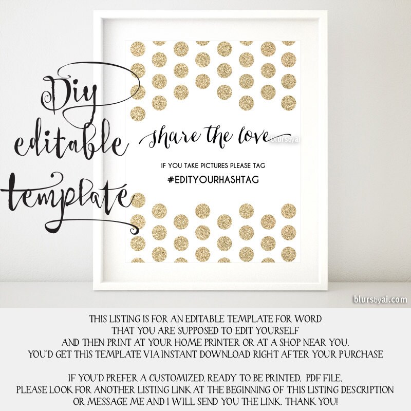 Printable hashtag sign TEMPLATE diy wedding hashtag sign