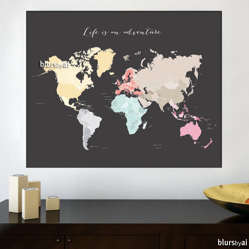 60x48 printable world map diy travel pinboard map etsy
