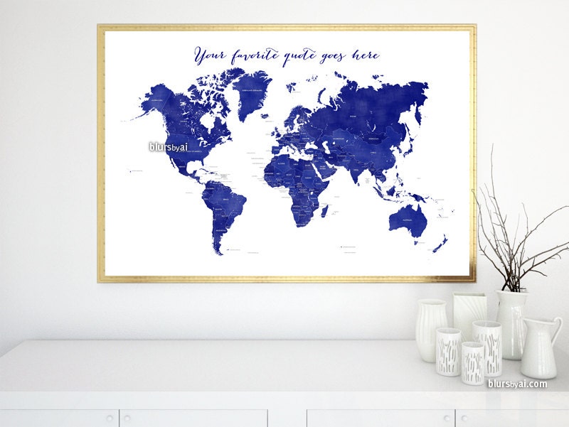 Custom quote PRINTABLE world map with countries names | Etsy