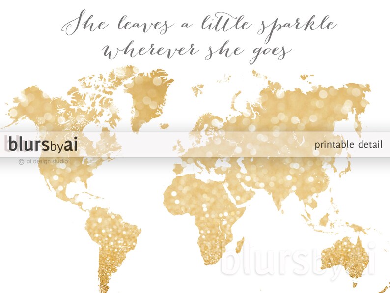 10x8 20x16 printable world map gold glitter map etsy