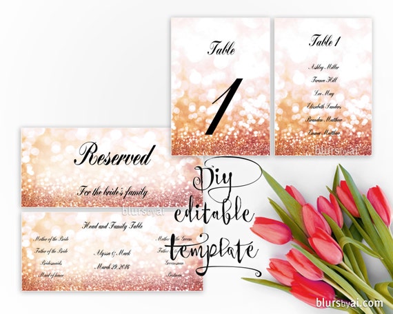 Printable Seating Chart Template For Word Rose Gold Wedding