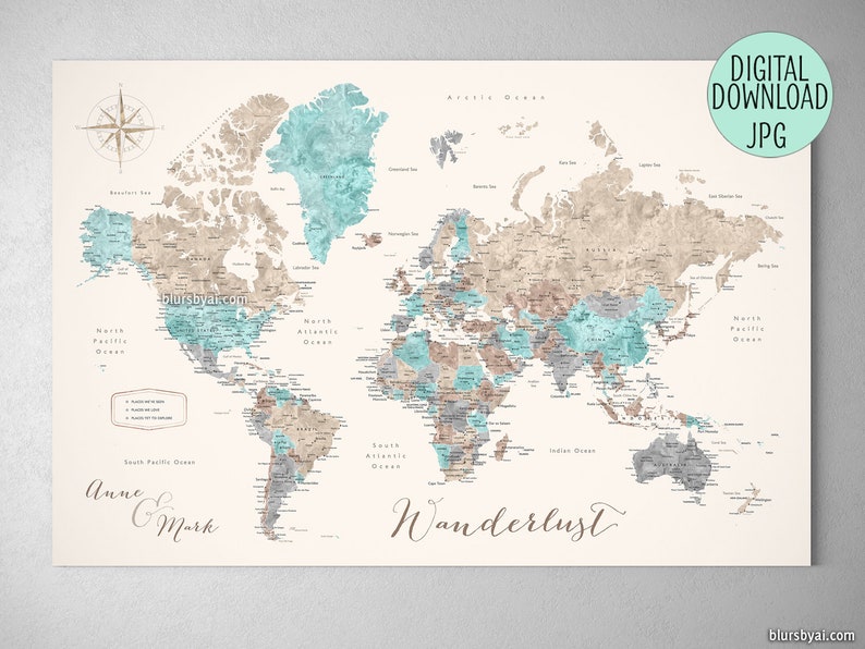 Printable push pin map custom quote printable file for world | Etsy