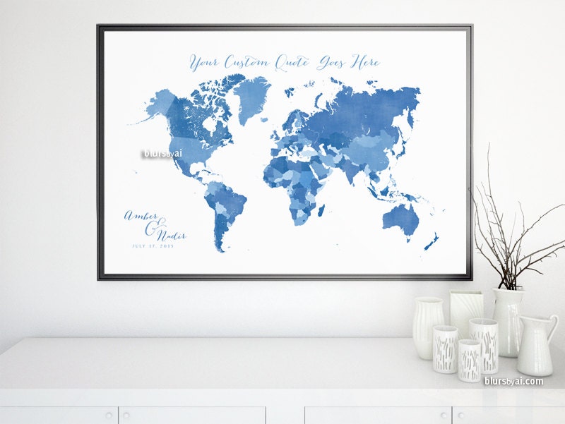 Custom quote PRINTABLE world map with countries names | Etsy