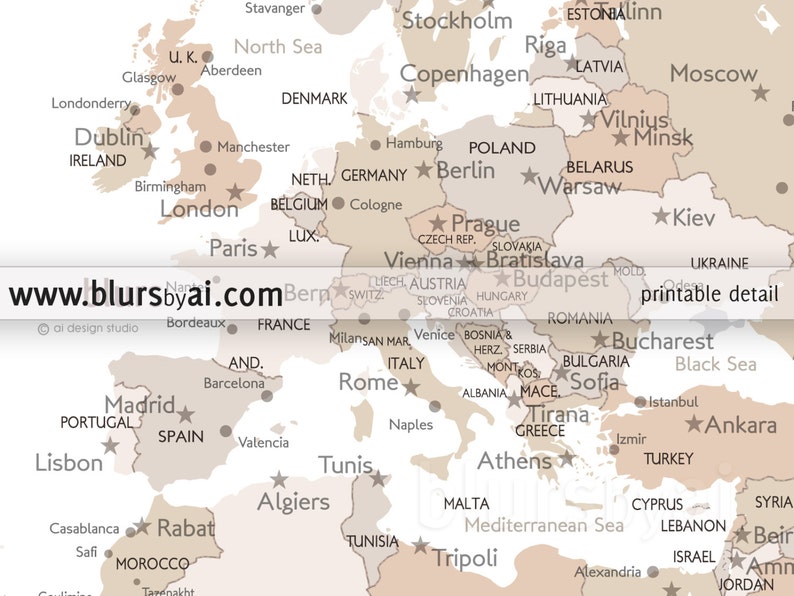 36x24 printable world map with capitals and cities diy etsy