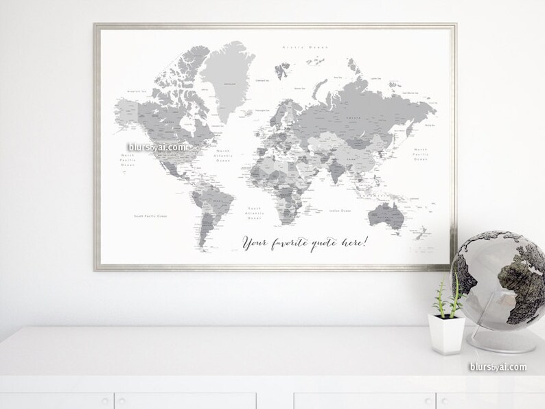 Custom Quote Printable World Map With Countries Capitals Etsy