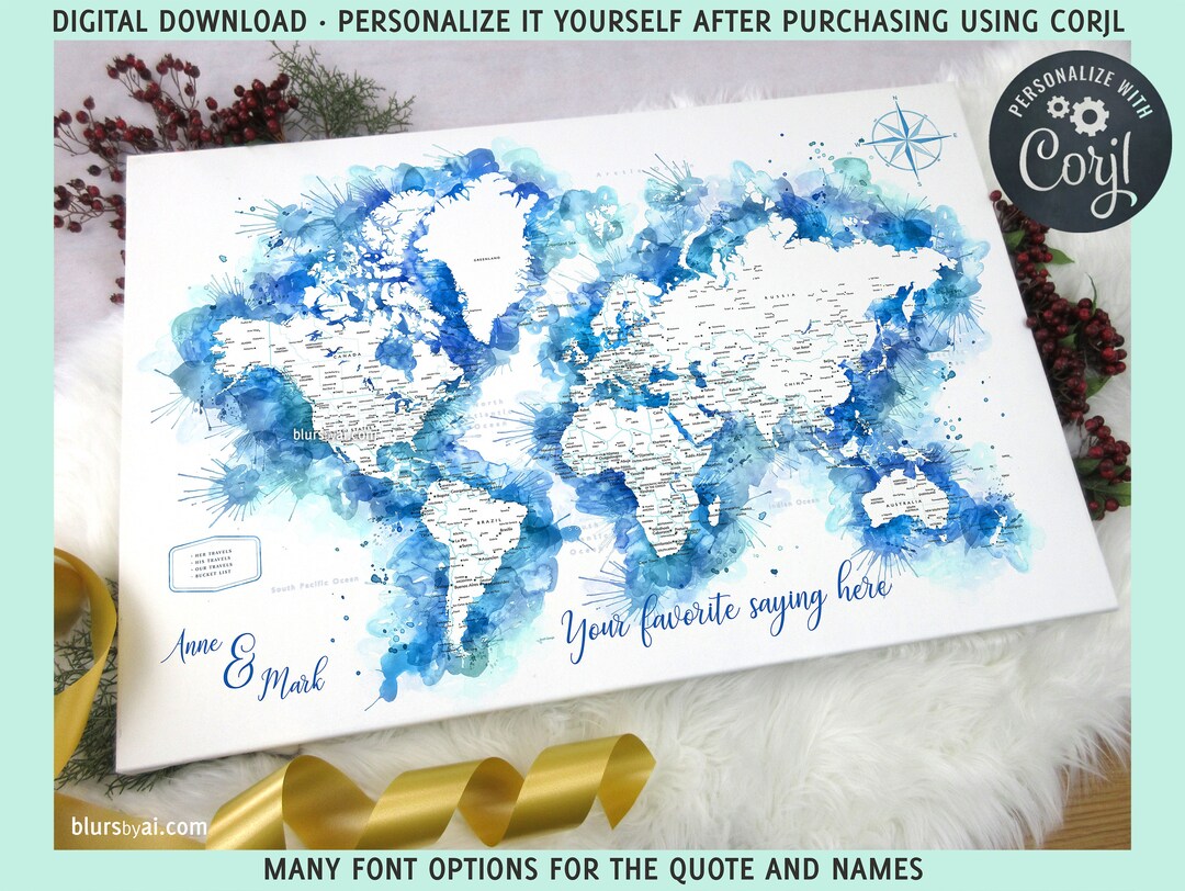 Personalized PRINTABLE World Map Detailed Map With Cities - Etsy Canada