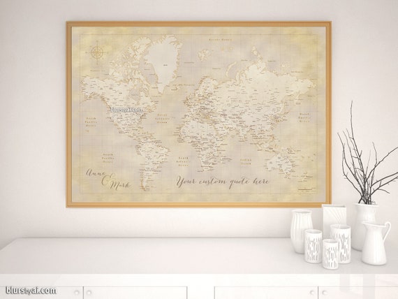 Custom World Map Print Couples Custom Gift Vintage Looking | Etsy