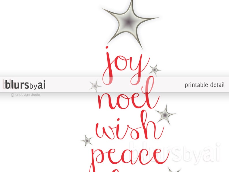 Christmas Printable Wall Art Words Tree With Stars Christmas Etsy