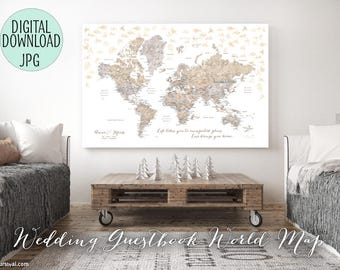 PRINTABLE Wedding guestbook map, wedding guest book world map, unique guestbook ideas, personalized, travel theme wedding map, map141 082