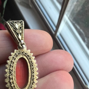 Antique Coral Cameo Goddess Pendant Gold Wash over Silver Setting, c 1920s image 8