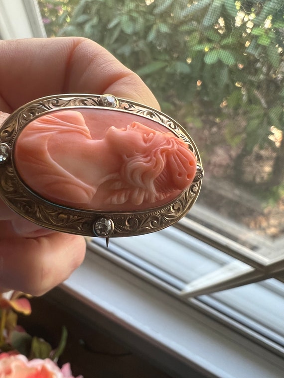 Antique Edwardian Carved Coral Cameo High Relief … - image 7