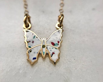 Collier Papillon Vintage En émail Cloisonné Bleu Rose - Occasion, Bon état