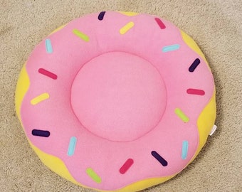 Handmade Pink Donut Pet Bed, Plush Fleece, Small Dog or Cat