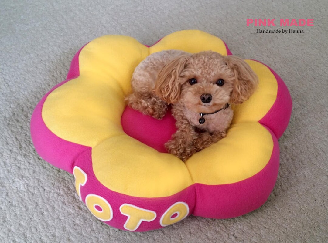 Custom Personalized Dog Bed Pink and Yellow Flower Bed Etsy