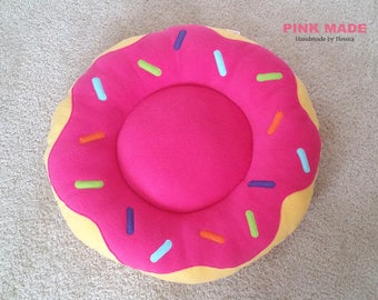 Hot Pink Donut Pet Bed, Fleece Dog & Cat Bed, Handmade