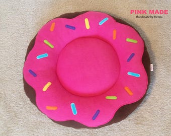 Hot Pink Donut Cat Bed, Handmade Fleece Pet Bed