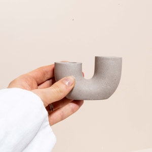 Handmade Double Candle Holder, Jesmonite Concrete, U Shape, Housewarming Gift, Birthday Gift, Dual Candle holder, Valentines Gift Grey