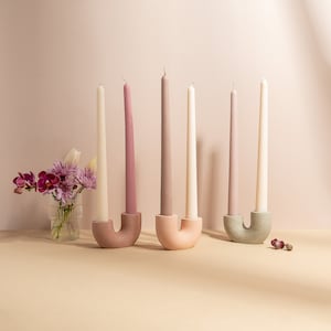 Handmade Double Candle Holder, Jesmonite Concrete, U Shape, Housewarming Gift, Birthday Gift, Dual Candle holder, Valentines Gift image 1