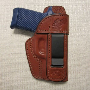Springfield Armory 911 380 Cal. formed BROWN leather Iwb holster with body shiel