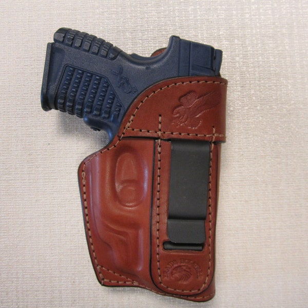 XDS 3.3 9mm and 45 cal. with Crimson Trace laser formed BROWN leather holster with body shield