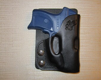 Ruger lc9 with crimson trace formed leather LEFT HAND, wallet & pocket holster