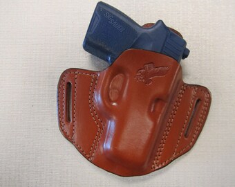 Fits Sig P290 9mm BROWN leather OWB pancake holster right hand Braids Holsters