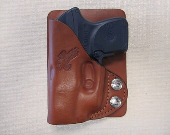 Brown Leather Wallet Holster, Right Hand Ruger LCP & Keltec P3AT