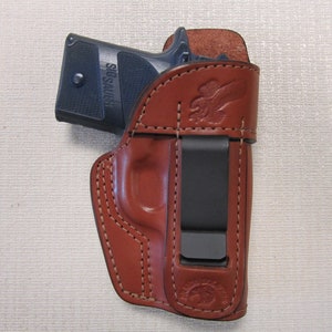 Fits Sig P938  Iwb formed BROWN leather holster with body shield right hand