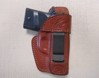 Fits Sig P938  Iwb formed BROWN leather holster with body shield right hand