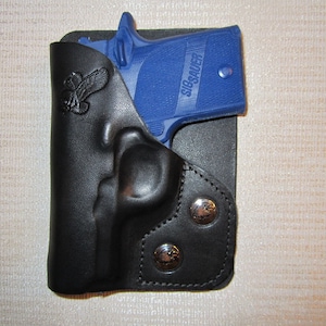 Fits SIG P938, 9mm right hand, leather wallet and pocket holster choose color black or brown