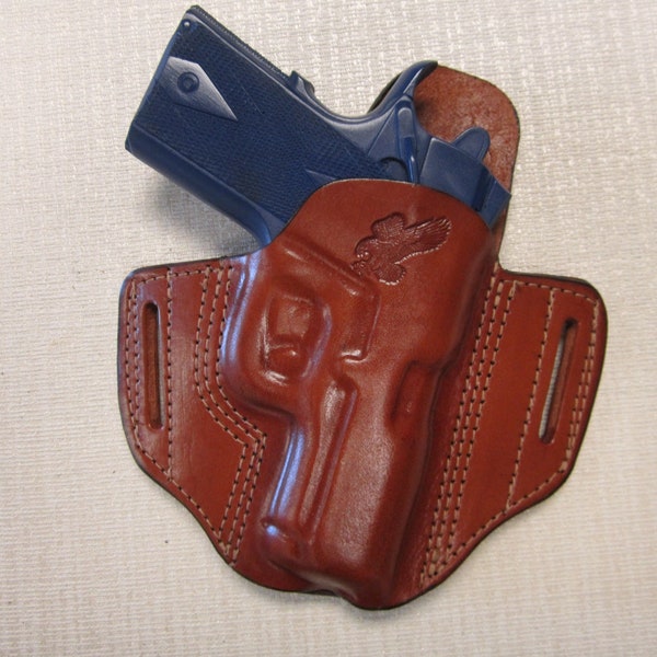 kimber ultra carry ll & colt defender 3" BROWN leather pancake owb belt slide holster