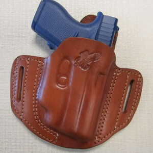 Fits Glock 42 with red or green Ct laser BROWN pancake holster OWB right hand