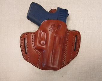 GLOCK 43 & 43X formed BROWN leather pancake holster, Owb belt holster, right hand