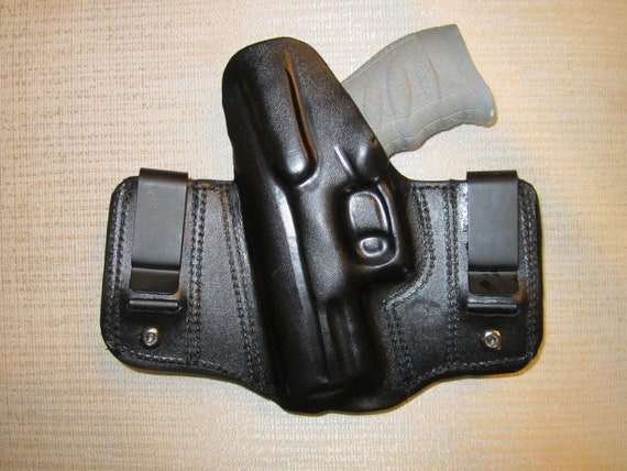 Walther CCP 9mm OWB Leather 2 Slot Molded Pancake Belt Holster CCW BLACK RH 