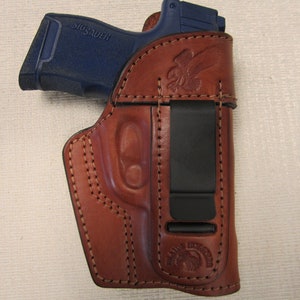 SIG SAUER P365, IWB, right hand formed Brown leather holster with sweat shield
