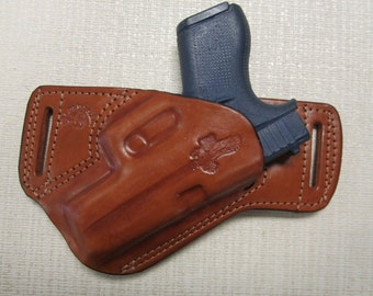 Fits Glock 43 & 43X formed BROWN leather SOB, Owb holster ultra slim design