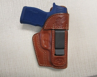 Fits Sig P365 Xl Iwb, Right Hand Formed Brown Leather Holster With Sweat Shield
