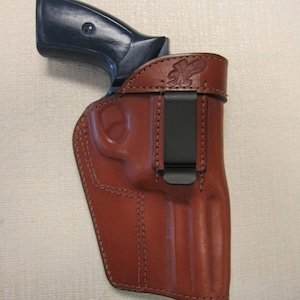 Ruger GP100,357 magnum, iwb, owb, ambidextrous BROWN leather revolver holster